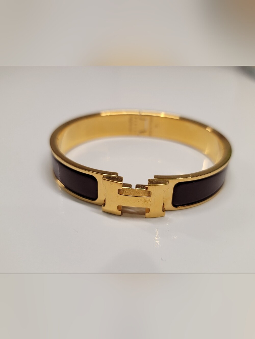 Hermes Clic H Bracelet with Dark Brown Enamel Inlay